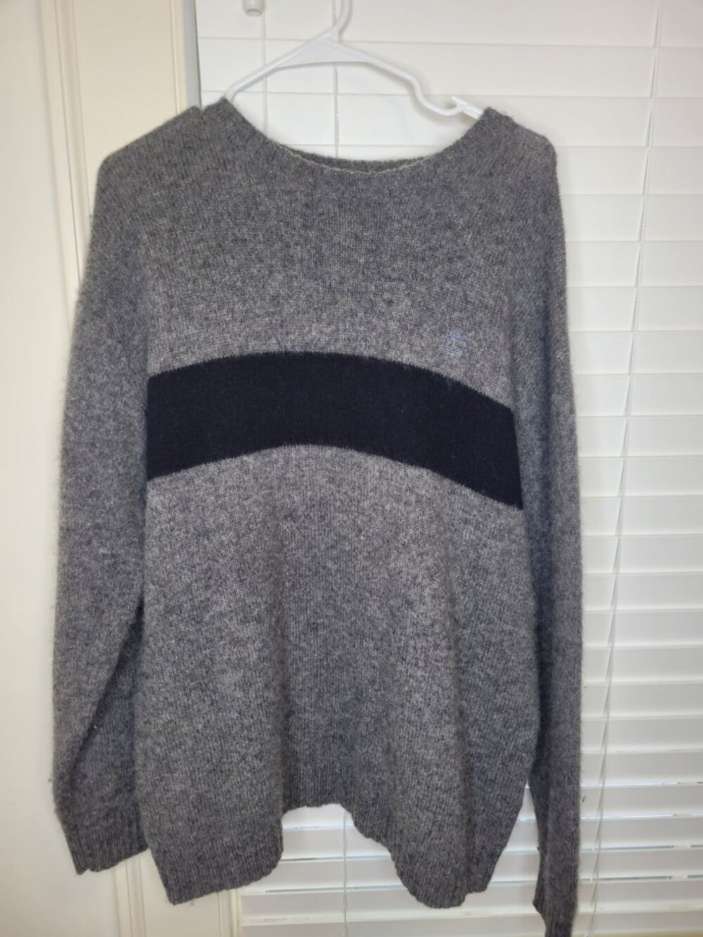 Timberland Mens Gray Wool Sweater Dark Blue Stripe Size XL Academia Professor